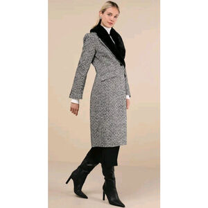 Steve Madden Dienne Black Tweed Removable Faux Fur Collar Coat Size XS NWT $159